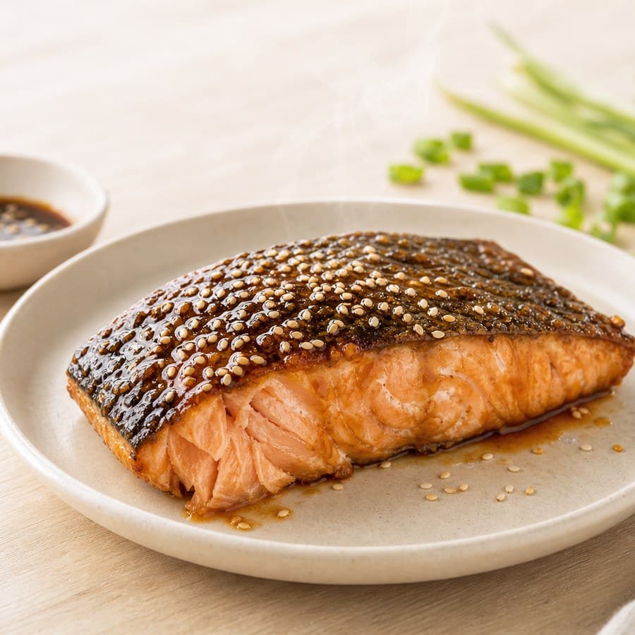 Saumon croustillant, sauce soja-miel